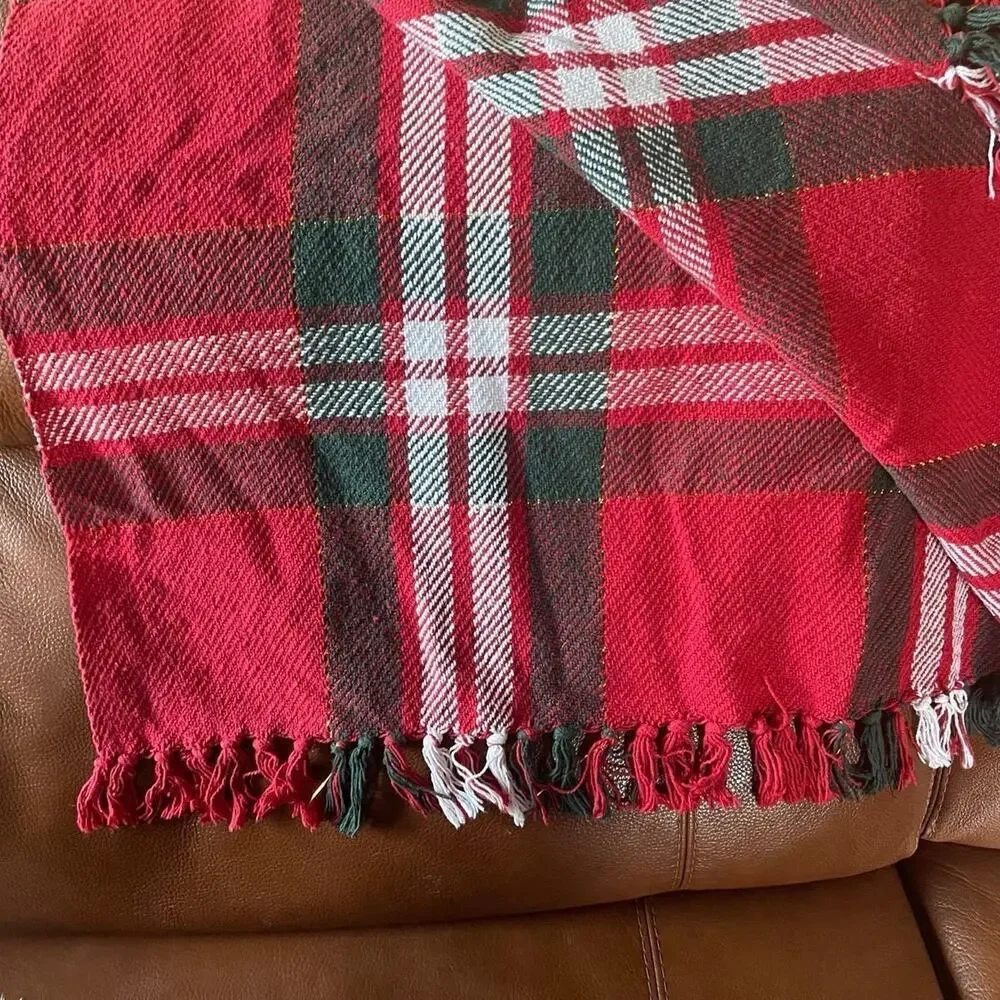 Red plaid cotton throw blanket holiday